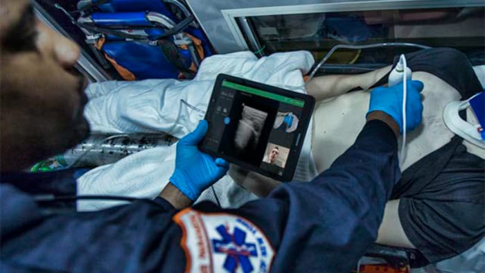 First responder using handheld ultrasound