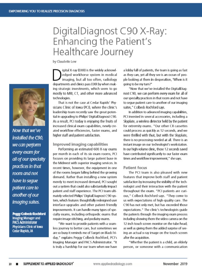DigitalDiagnost C90, historia impresa sobre la PCI, mejora del paso de los pacientes por la atención médica