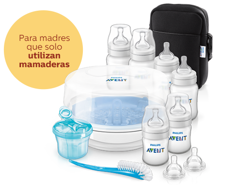 Productos básicos de alimentación con biberón: biberones, esterilizador a vapor Philips Avent