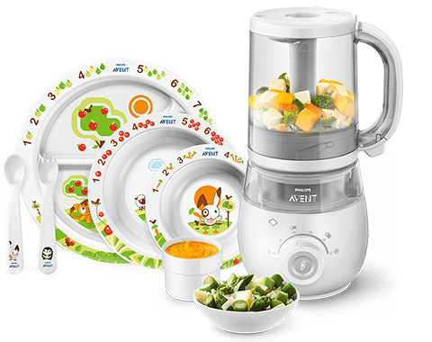 Productos de alimentación para niños pequeños: máquinas para preparar alimento para bebés y vajilla Philips Avent